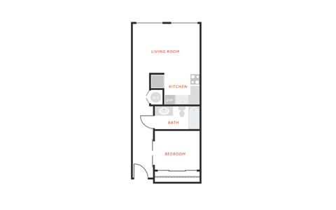 Floor plan for 1 bed, 1 bath, 682 sqft